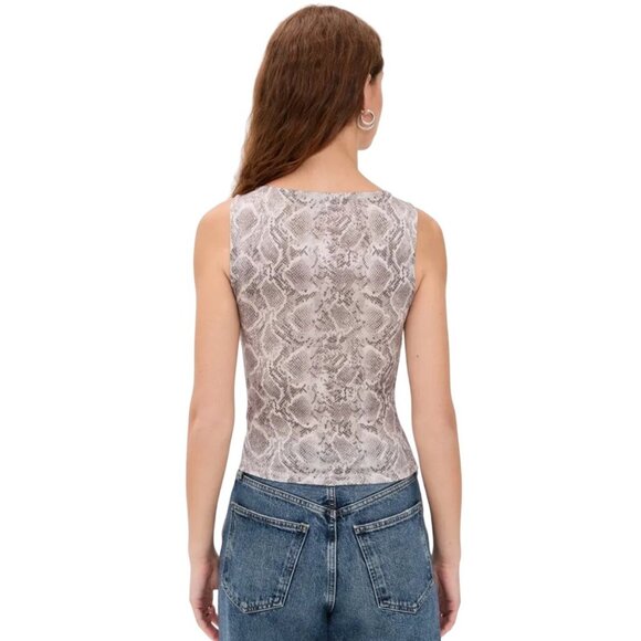 Good American Slinky Jersey Ruched Tank Top- Snakeskin Print, Size S NEW WITH TA - Picture 8 of 16